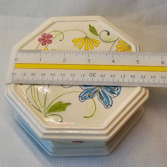 Ceramic Glazed Butterfly Octagon Ring/Jewelry Box/Trinket Box/Stash Box Artist S - Picture 3 of 11